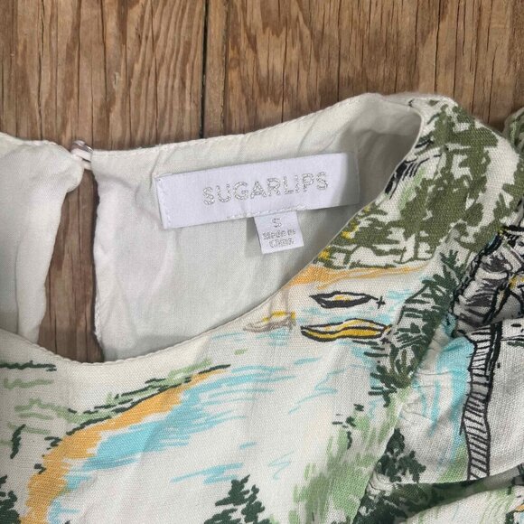 Sugarlips Francine Toile Print Ruffle Mini Dress Multi-Green Anthropologie - Picture 9 of 14